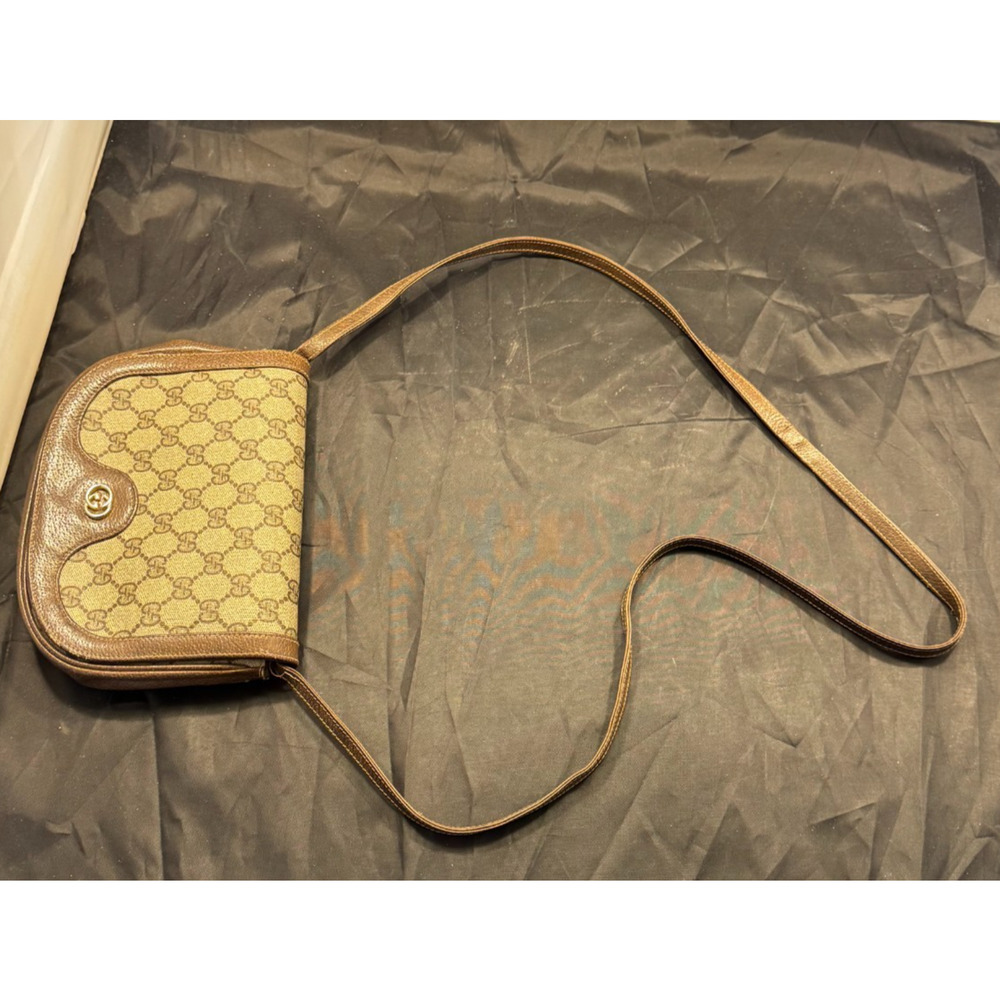 Vintage Gucci 1980s GG Supreme Canvas Brown Leather Crossbody Saddle Bag Italy - Picture 10 of 11